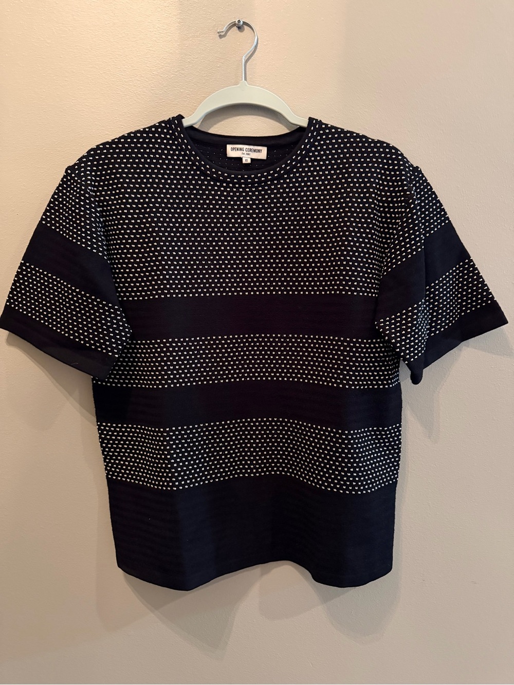 Opening Ceremony Black & White Patterned Short-Sleeve Knit Tee luxury Gorpcore